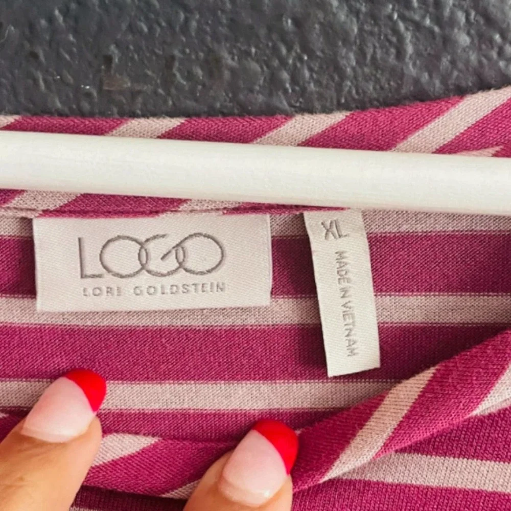 LOGO Lori Goldstein Women's Angle Stripe Knit Asymmetric Hem Long Sleeve Tee XL - Picture 10 of 13